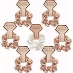 MEISO Bridesmaid Scrunchie 7 Pcs Bachelorette Party Hair Tie Satin Bridesmaid Proposal Gifts Hair Ties for Bridesmaid Gifts, Bridal Shower Gifts or Wedding Favors (White and Champagne)