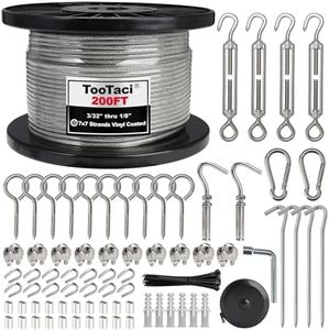 TooTaci 1/8" Wire Rope Kit, 200FT Vinyl Coated 304 Stainless Steel Cable with M5 Turnbuckles for Cables Wire for String Light Hanging, Clothesline, Garden Trellis, Curtain