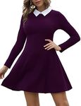 Aphratti Women's Long Sleeve Fall Dresses 2025 Casual Peter Pan Collar A Line Fit and Flare Skater Goth Dress Purple Large