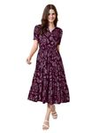 Dress for Women Printed Midi Dress with V-Neck, Puffed Sleeves (in, Alpha, L, Purple)