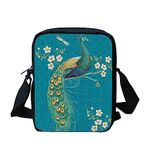 Kuiaobaty Peacock Floral Crossbody Bag for Women Zip Phone Pouch, Folk Art Birds Flowers Messenger Bag, Anti Theft Sling Bag for Travel