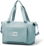 WOOMADA Foldable Travel Duffel Bag, Weekender Bags for Women, Tote Bag with Expandable Space, Carry on bags for airplanes with Wet Pocket & Trolley Sleeve, Gym Bag for Women, Lightweight (aquamarine)