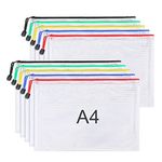 A4 Zipper File Bags, Plastic Document Bags Zip Wallet Folders Mesh Zipper Pouch Document Holder for Office Home School Travel (10)