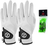 Zero Friction Male Men's Cabretta Elite Golf Glove 2 Pack, Free Tee Pack White & White, Universal Fit (GL72007)