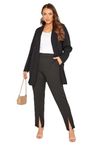 Yours Curve Longline Oversized Open Front Suit Blazer Jacket with Pockets - Women's - Plus Size Black 26