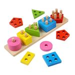 Jiada Geometric Shape Matching 5 Column Blocks Montessori Educational and Learning Toys