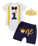 Baby Boys First Birthday Crown Cake Smash Outfits Bowtie One Year Old Romper Pants Set（Crown 1,6-12 Months）