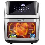 iBELL AF1270M Air Fryer Oven 12L, 2 Year Warranty, 2000W, with Rotisserie + Skewer Set + Rotating Mesh Basket + Crisper tray, 360° Turbo Hot Air Circulation, 10 Presets, Timer & Auto-off (Black)