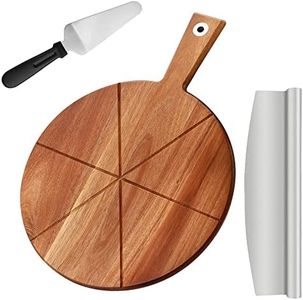 TJ POP Pizza Peel 12 Inch with Pizza Cutter and Pizza Spatula, Round Pizza Paddle, Acacia Wood Pizza Cutting Board, Cheese Serving Board, Reversible Wooden Pizza Tray