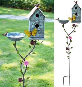 57" H Bird Baths for Outdoors, Metal Bird Bath Bowl and Bird House 2-in-1 Design, Birdbath and Birdhouses for Outdoors for Garden Yard Decor