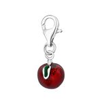 Quiges 925 Sterling Silver Red and Green Enamel 3D Apple Lobster Clasp Charm Clip on Pendant