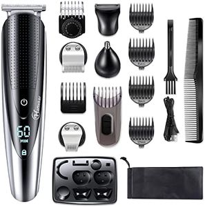 Hattteker Mens Hair Clipper Beard Trimmer Grooming kit Hair trimmer Mustache trimmer Body groomer Trimmer for Nose Ear Facial Hair Cordless Waterproof 5 In 1