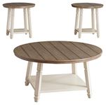 Signature Design by Ashley Bolanbrook Farmhouse 3-Piece Table Set, Includes 1 Coffee Table and 2 End Tables with Lower Shelf, Antique White & Brown