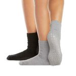 LA Active Fuzzy Socks - 2 Pairs - Non-Skid Anti-Slip Grip for Home & Hospital (Midnight Black and Dove Grey, S/M)