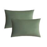 JELLYMONI Pillowcases Standard Set of 2 Cotton Envelope Pillow Covers Green 20×26in Bed Pillow Cases 100% Washed Cotton Soft Breathable (Pillows are not Included)