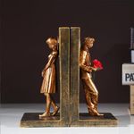 SQAQS Heavy Duty Banksy Couple Bookends Creative Bookends, Bookends, Decorations, Living Room Decorations, Handicrafts for Study Room, Living Room Decorations Decorations Crafts Gifts, Non-Slip (Gold)