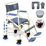 Showerbuddy Lightweight Foldable Roll-in SB7e Shower & Bath Chair | Transport Commode Medical Rolling Bathroom Wheelchair | Hight Adjustable Flip Up Footrests | Perfect for Travel Use