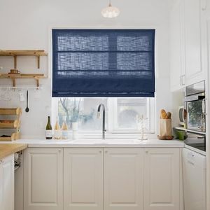 TWOPAGES Cordless Roman Shades Linen Textured Roman Blinds for Windows, Custom Made Room Darkening Blackout Roman Window Shades Washable Fabric, Hardware Included, Navy Blue, 1 Piece