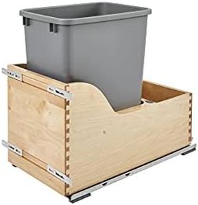 Rev-A-Shelf Pullout Trash Can for Kitchen Cabinets 35 Qt 8.75 Gal Bottom Mounted, Rear Storage, Undermount Soft-Close Slides, Silver, 4WCSC-1535DM-1