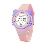 WISHKEY Cool Digital LCD Watch, Wrist Watch with Silicone Straps for Kids, Multifunctional Kitty Style Dial Watch, Inbuilt Luminous Light Display Watch, Multiple Features Button, (Pack of 1, Pink)