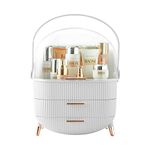 Multi-Function Make Up Case Dustproof Cosmetic Storage Box, Organizer Skin Care Products Jewelry Organizer Finishing Box for Bedroom Bathroom Desktop, White