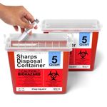 Sharps Container for Home Use and Professional - 5 Quart (2 Pack) Large Sharps Container, Needle Disposal Containers, Sharp Containers for Needles with Touch Free Rotating Lid