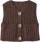 UEU Chunky Knit Sweaters for Women Casual Sleeveless Button Up Cardigan Summer V Neck Knit Tank Tops Dark Coffee X-Small