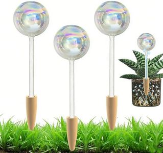 HyJeryty Non-Clogging Iridescent 3 Pack Ball Plant Watering Globes with Terracotta Spikes, Hand Blown Glass Self Watering Planter Insert Plant Watering Devices Bulbs for Indoor and Outdoor Plants