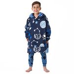 Dreamscene Space Print Oversized Hoodie Blanket Sweatshirt Soft Sherpa Fleece Throw Cosy Wearable Hooded Blanket Big Jumper Childrens Kids - Navy Blue, One Size Fits All - Kids