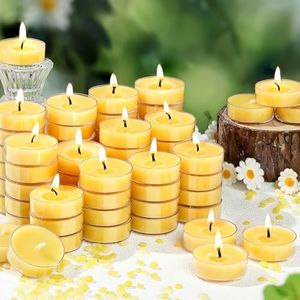 50 Pack Bulk Beeswax Tea Light Candles-2 Hour Short Burn Time for Daily Meditation & Yoga-Natural Beeswax Votive Candles for Oil Burners,Evening Dinner,Ritual & Emergency, Clean Burning & Non-Toxic