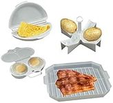 MantraRaj 4 Piece Microwave Cooking Breakfast Set Cooking 4Pcs Set Egg Poacher Bacon Potato Omelette Maker BPa Free Plastic Dishwasher Safe Compact Design