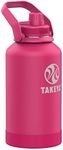 Takeya Pickleball Stainless Steel Insulated Water Bottle with Choice of Lid and Carry Handle, 64 Ounce, Backspin Pink