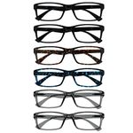 OPULIZE Pep Reading Glasses 6 Pack Classic Everyday Rectangular Frame Scratch Resistant Spring Hinges Black Brown Blue Grey Mens Womens RRRRRR92-112377 +2.50