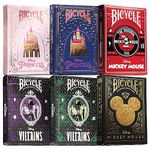 Disney Collector's Bundle: 6 Decks Bicycle Playing Cards - Black & Gold Mickey, Classic Mickey, Princess Pink/Navy, Villains Green/Purple.