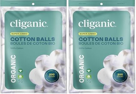 Cliganic Organic Super Jumbo Cotton Balls (200 Count) - Hypoallergenic, Absorbent, Large Size, 100% Pure (Packaging May Vary) (Pack of 2)