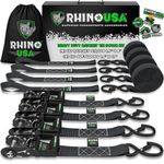 RHINO USA Ratchet Straps Tie Down Kit, 5,208 Break Strength - Includes (4) Heavy Duty Rachet Tiedowns with Padded Handles & Coated Chromoly S Hooks + (4) Soft Loop Tie-Downs