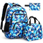 Pystuvo School Bags for Girls,Kids Backpack Girls Backpack for School,3 Pcs Children's Backpacks Set with School Bag,Lunch Box and Pencil Case,School Backpack for Children Teenagers Students,Blue