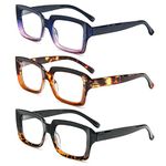 MMOWW 3-Pack Reading Glasses for Women - Blue Light Blocking Stylish Oversize Square Frame Anti Glare Digital Eyestrain Ladies Reader (Black Tortoiseshell + Tortoiseshell Tea + Blue Purple, 2.0)