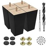 Lomoky 6 inch Black Wood Furniture Legs, Sofa Legs Chair Legs Replacement Furniture Feet for Couch, Chair, Cabinet, Ottoman, Nightstand, 4-Pack