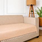 STITCHNEST 4 Seater Quilted Velvet Sofa Cover with Tassels | Elegant Beige Sofa Protector for Living Room | Soft, Washable | Perfect for Enhancing Living Room Interiors