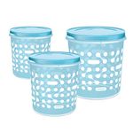 MILTON Storex Plastic Storage Jars & Containers Set of 3 (10L, 4.86L, 6.97L) Blue, BPA Free, Air Tight Kitchen Organizer for Spices, Atta, Grains, Dishwasher Safe and Stackable