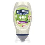 Hellmann's Garlic & Herb Creamy Sauce 100% recyclable squeezy bottle an ideal condiment for burgers, wraps and fries 250 ml