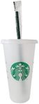 Starbucks 1 Pack Bundle - Reusable Frosted 24 oz Cold Cup with Lid and Green Straw w/Stopper