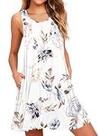 AUSELILY Summer Dresses for Women Beach Floral T Shirt Sundress Sleeveless Pockets Loose（Floral White,M）