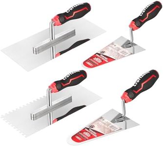 4 Pieces Concrete & Trowel Masonry Set - High Carbon Steel Plastering | Bricklaying Tools for Drywall Asphalt - Includes Flat & Notched Trowels & 7"/9" Brick Trowels with Soft Grip Handle