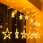 Rylan 12 Star 138 LED Curtain String Lights for Decoration, Window Lights with 8 Flashing Modes for Home Decoration for Diwali, Wedding, Party, Christmas, Balcony - Warm White (Star)