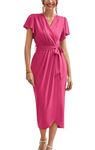 GRACE KARIN Women’s Summer Dress Pink Office Ladies Maxi Bodycon Tulip Cocktail Dress with Slit V Neck Wrap Office Formal Wedding Dresses XL Size 20