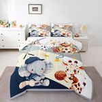 Feelyou Kids Cute Animals Comforter Set Queen Size Elephant Lion Giraffe Bedding Set for Boys Girls Baseball Football Basketball Comforter Duvet Set,1 Comforter+ 2 Pillow Shams