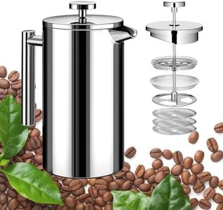 Small Stainless Steel French Press Coffee Maker 21oz(3 Cups), Double Wall Insulated for Hot& Cold Brew, Compact Coffee& Tea Press for Camping, Office, Travel with 3 Ultra-Fine Filters & Spoon- Silver