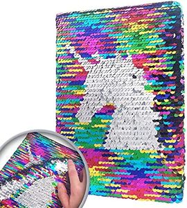 Reversible Sequin Notebook for Girls, 8.5 x 5.5 Inches 160 Lined Pages Kids Journal for Girls Diary Rainbow Flip Sequin Unicorn Notebook for Teenager Birthday Gifts for Girls and Boys 5 6 7 8 9 10